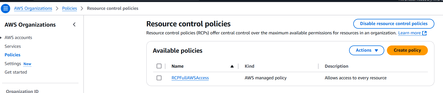 AWS Resource Control Policies View