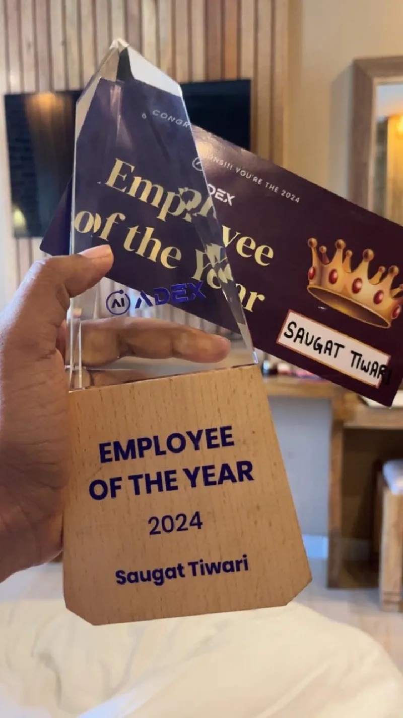 Trophy engraved Employee of the Year 2024, Saugat Tiwari