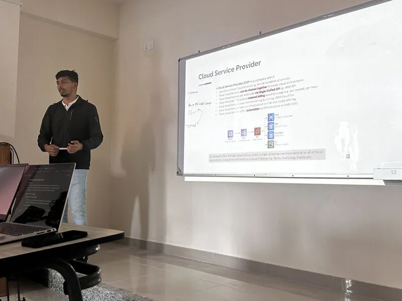 Saugat teaching a cloud service providers session at KBC IT Club