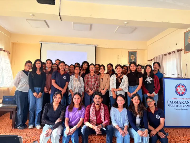 Saugat with students and organizers at the PKMC AWS Student Builder Group launch